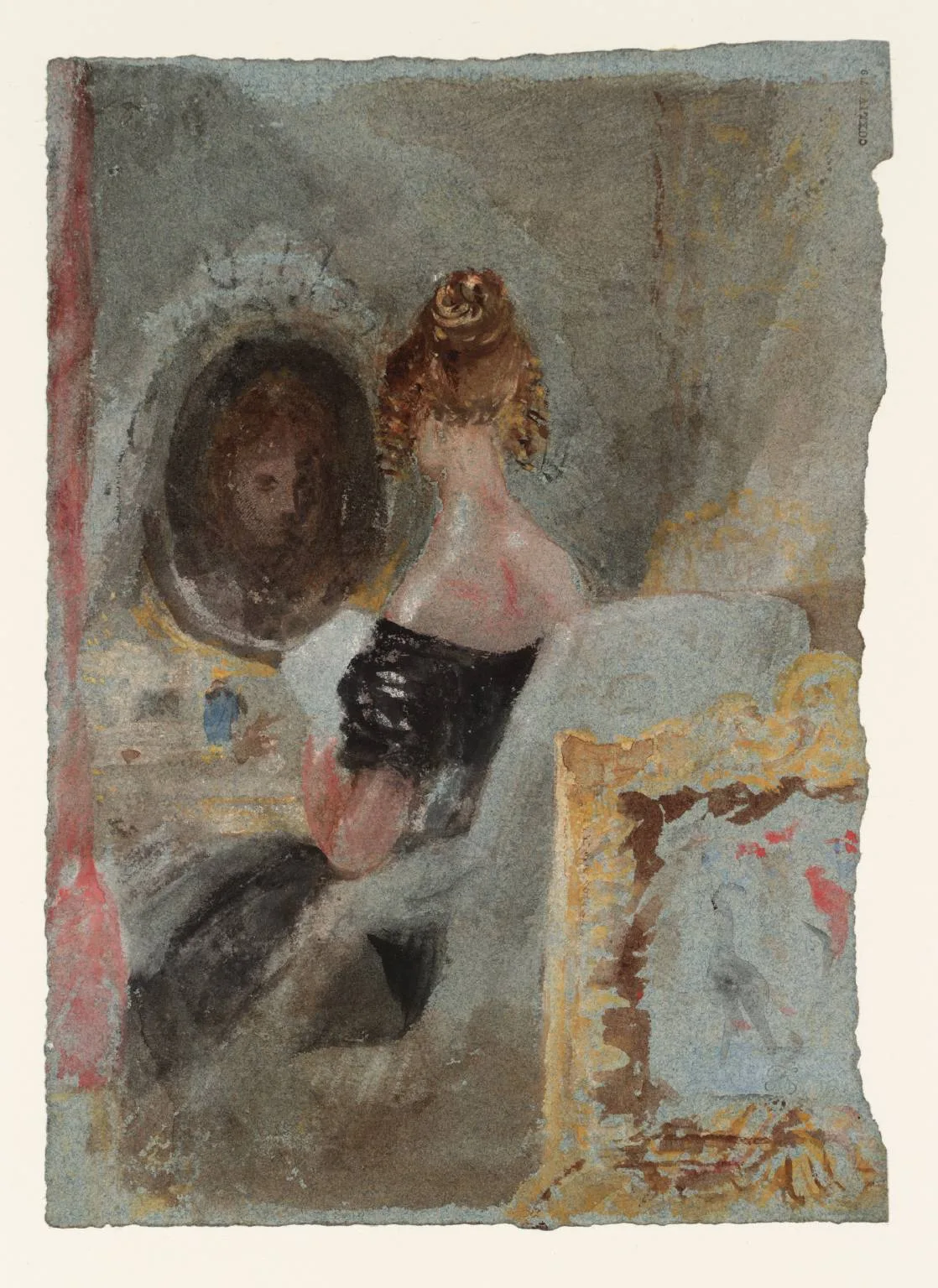 A Lady in a Black Dress at her Toilet