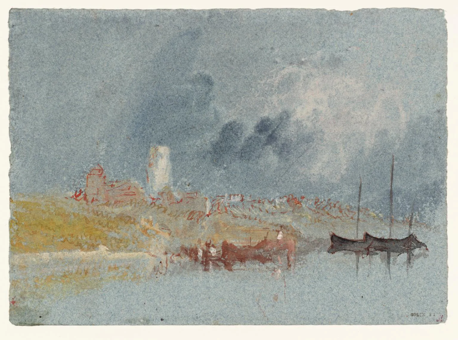 A Village with a Tower beside the Loire, Possibly Béhuard, close to Angers