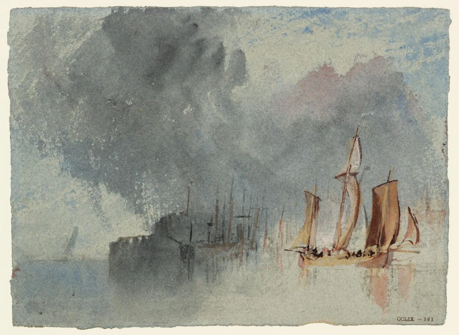 A Chasse-Marrée and Other Vessels under a Cloudy Sky