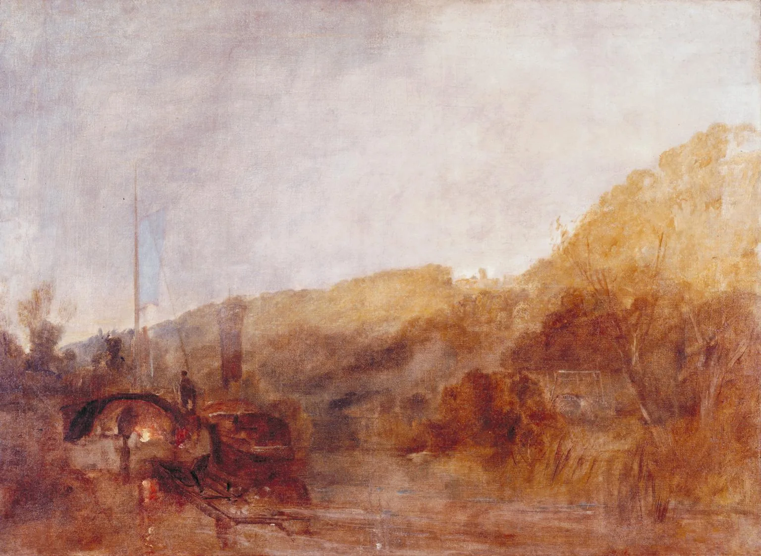 Barge on the River, Sunset