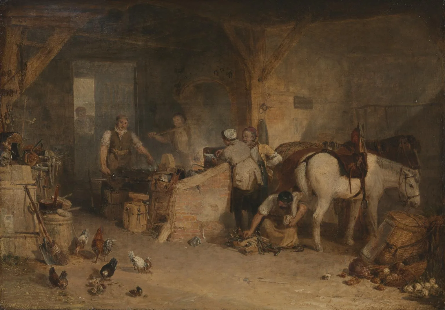 A Country Blacksmith Disputing upon the Price of Iron, and the Price Charged to the Butcher for Shoeing his Poney