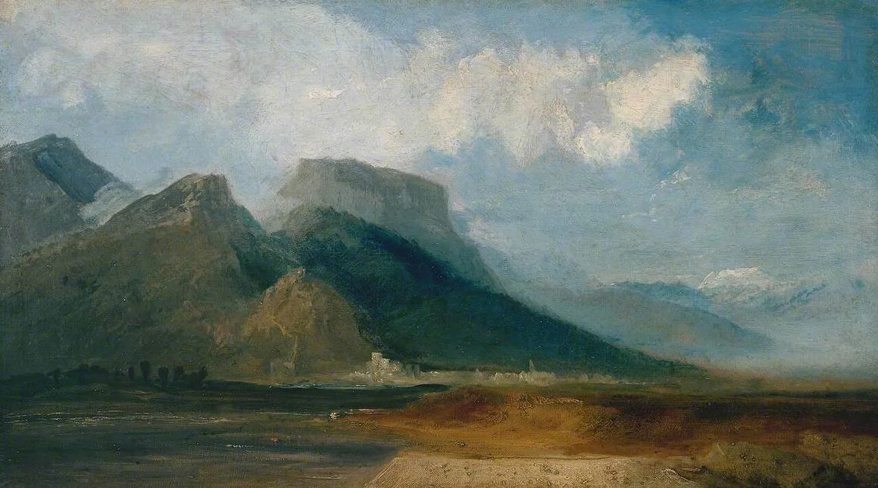 Grenoble Seen from the River Drac with Mont Blanc in the Distance